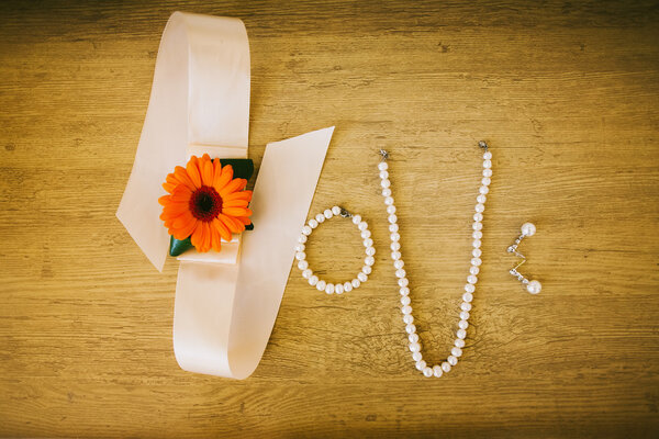 Word Love made by bridal wedding accessories
