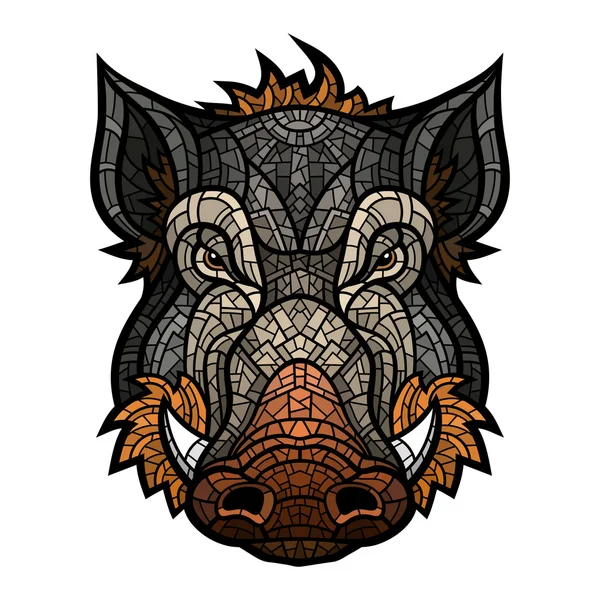 Kopf des Wildschweinmaskottchens Farbe im Mosaik-Stil — Stockvektor