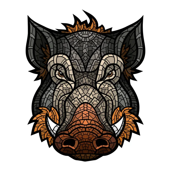 Cabeza de color de la mascota de jabalí en estilo mosaico — Vector de stock