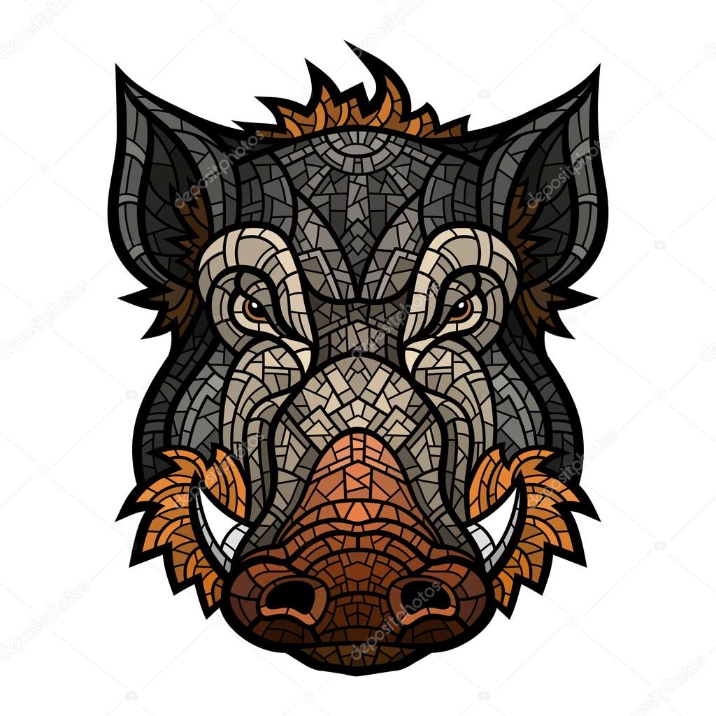 Head of boar mascot color in mosaic style. This is isolated vector illustration ideal for a T-shirt graphic