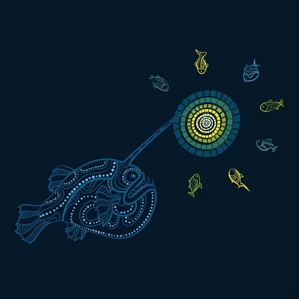 Глубоководные рыбы охотятся с фонариком — стоковый вектор