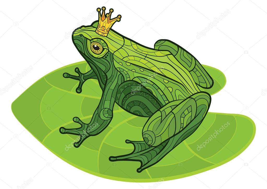 Frog with crown on the leaf