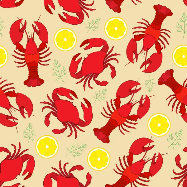 Lobster and crab with lemon and dill — Stock Vector
