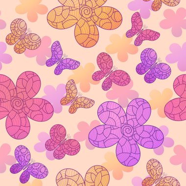 Decorative flying butterfly and flowers.