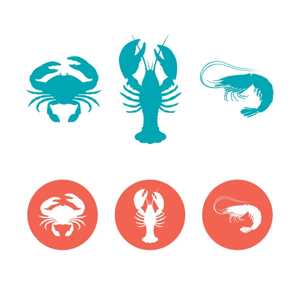 Conjunto dos ícones planas de frutos do mar — Vetor de Stock