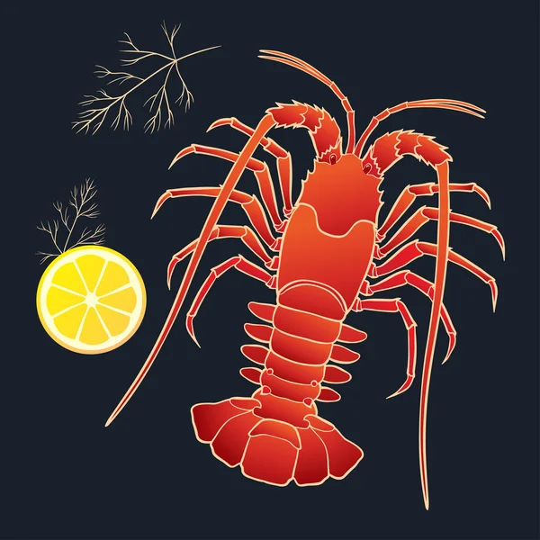 Crayfish with lemon and dill — Stock Vector