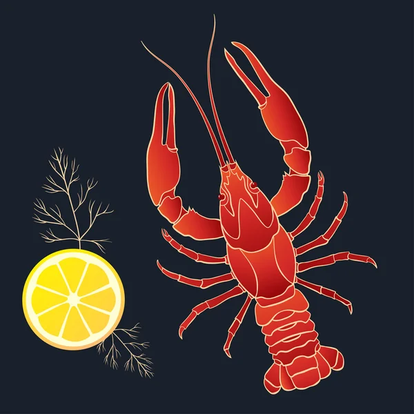 Crayfish with lemon and dill — Stock Vector