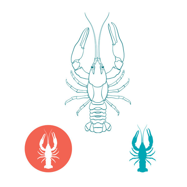 Crayfish silhouette and flat icon