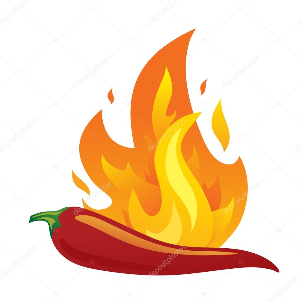 Isolated red hot chilli pepper with fire