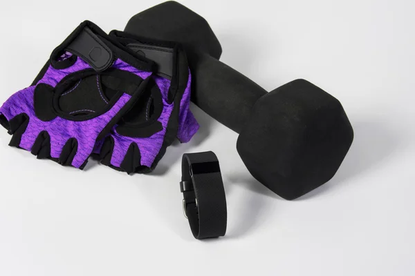 Activité Fitness Tracker avec haltère et gants — Photo