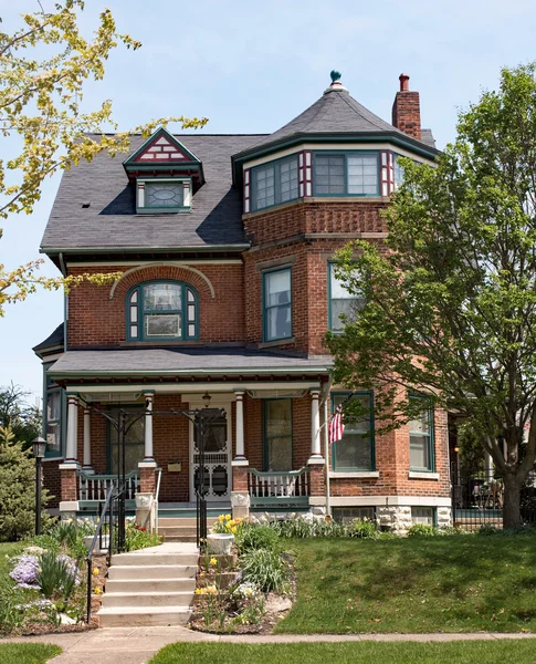 Brick Victorian House with Turret — Stock Photo, Image