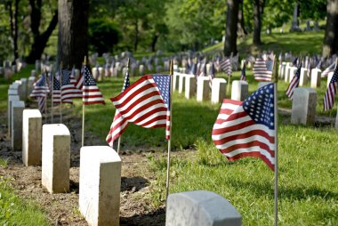 Bayraklar ve mezar taşları