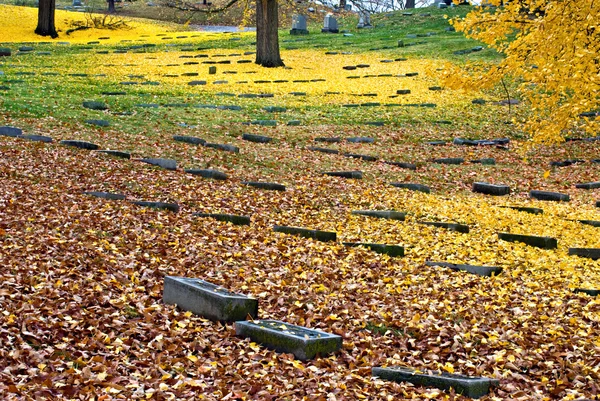 Gravstenar i höstfärger — Stockfoto