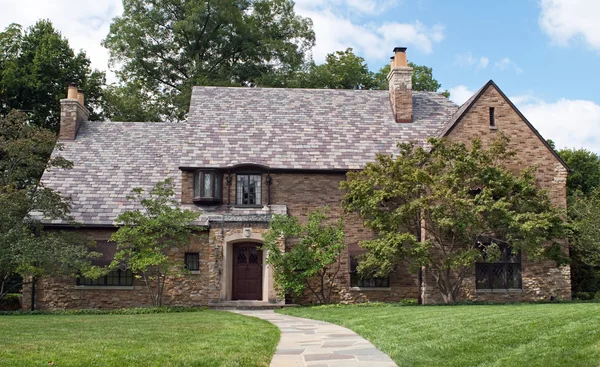 Tan Brick & Stone House — Stock Photo, Image