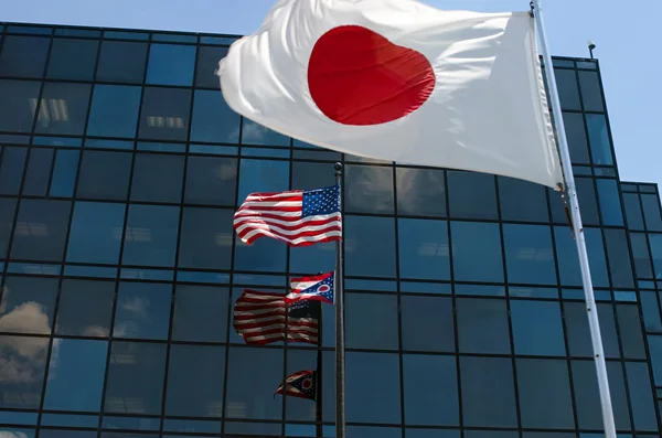 Japan, USA and Ohio Flags — Stock Photo, Image