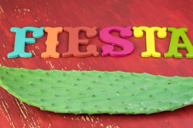 Meksika fiesta masa dekorasyonu ile renkli fiesta mektup ve kaktüs.