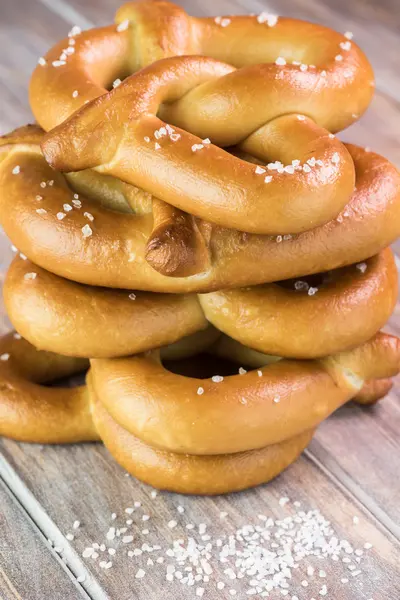 Stack of fresh baked soft salted pretzels. — Stock Photo, Image