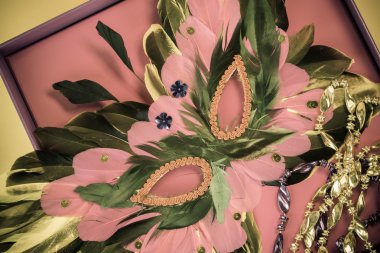 Renkli Mardi Gras maskesi ve boncuk.