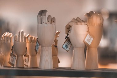 Tel Aviv, Israel - May 5th 2019: Wooden Hands in Tel Aviv, Israel