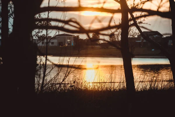 Pôr Sol Sobre Lago — Fotografia de Stock