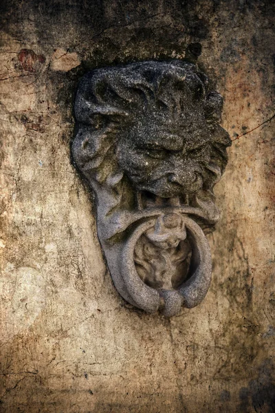 Старая Каменная Дверь Львиной Головой — стоковое фото