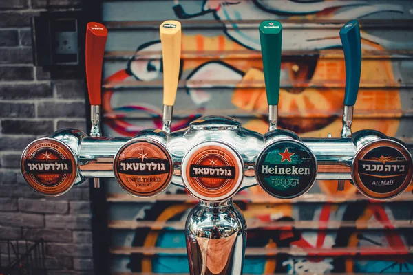 close-up view of draft beer