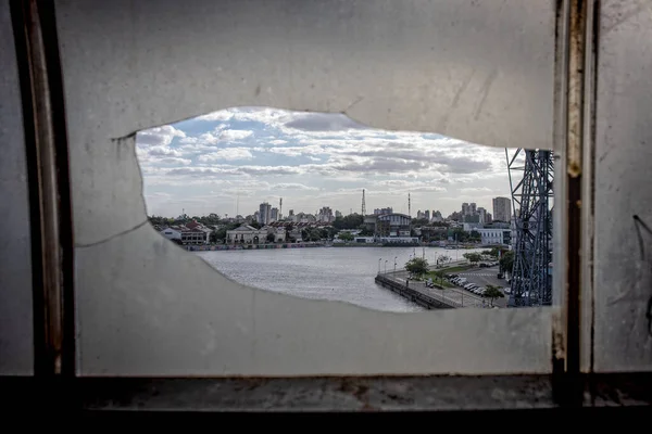 View City Broken Window — стокове фото