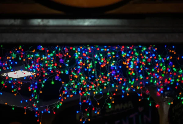 Kerstverlichting Achtergrond Van Stad — Stockfoto