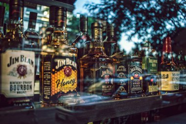 alcohol bottles in the night