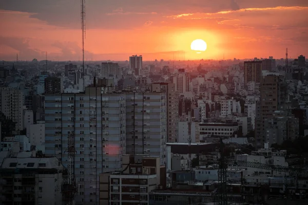 Vista Aérea Del Atardecer Ciudad — Foto de Stock