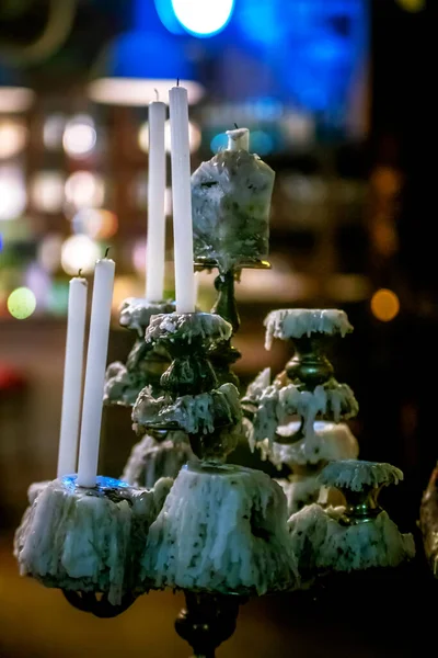 Brennende Kerzen Dunklen Raum — Stockfoto
