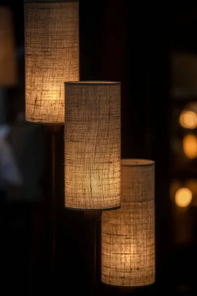 Wooden Table Lamp Night — Stock Photo, Image