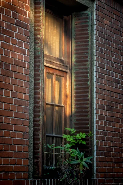 Alte Ziegelmauer Mit Fenster — Stockfoto