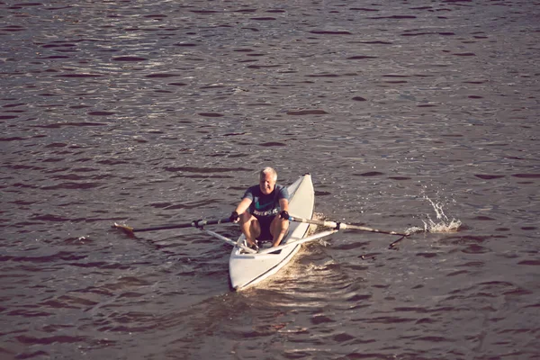 Senior Man Kayaking River — Stock Photo, Image