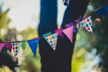 Yakından bakınca renkli bayraklar görünüyor