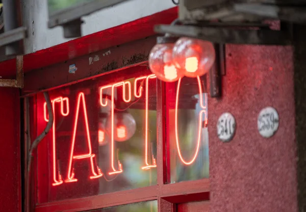 Tattoo Neon Sign Close View — Stock Fotó