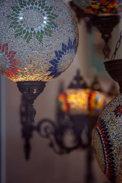 close-up of colorful decorative lamp
