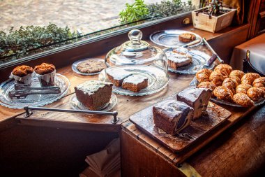 Lezzetli çikolatalı kekler. Yakın çekim.