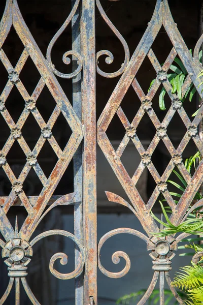 Eski paslı çitin yakın çekim görüntüsü