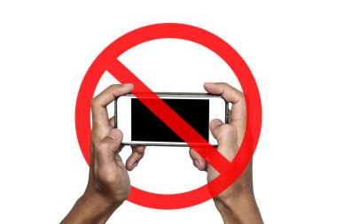 Telefon ya da fotoğraf çekme değil izin, kayıt, beyaz arka plan üzerinde izole