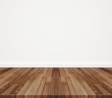 Beyaz duvarlı ahşap zemin