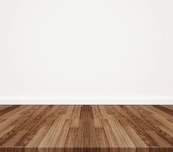 Drewniana podłoga z białą ścianą — Zdjęcie stockowe