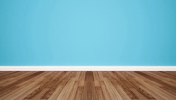 Wood floor with retro blue wall — Stock Photo, Image