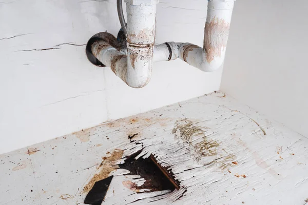 Home Problems Damaged Water Leak Out Piping Sink Kitchen Stock Image