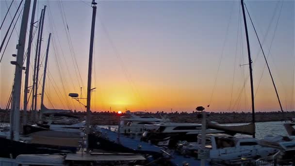 Sunset9 でマリーナでボート — ストック動画
