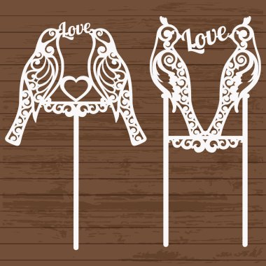 set of toppers with birds and patterns clipart