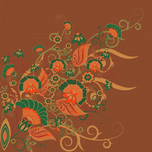 Pared de ladrillo con flores — Vector de stock