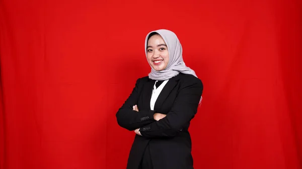 Asiatisk Affärskvinna Bär Hijab Styling Studio — Stockfoto