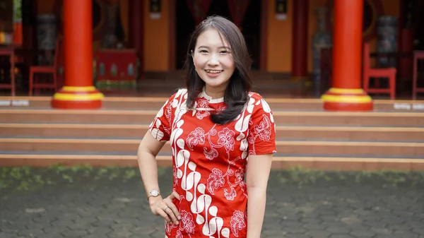 Asian Chinese Women Graceful Pose Ornament Chinese New Year Imlek — Stock Photo, Image