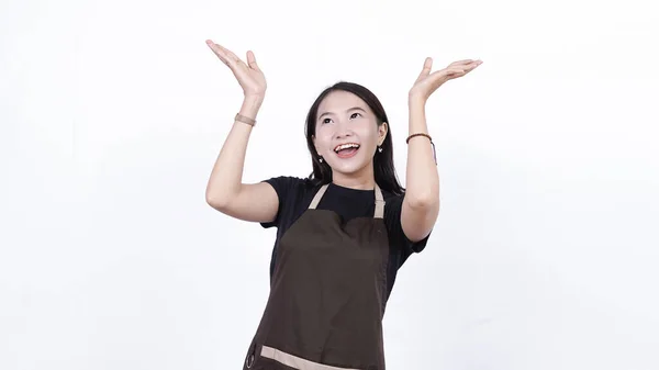 Asiático Comerciante Mujer Apuntando Espacio Blanco —  Fotos de Stock